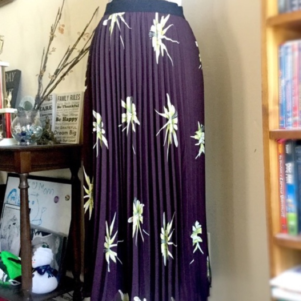 Purple calf length skirt with flowers
